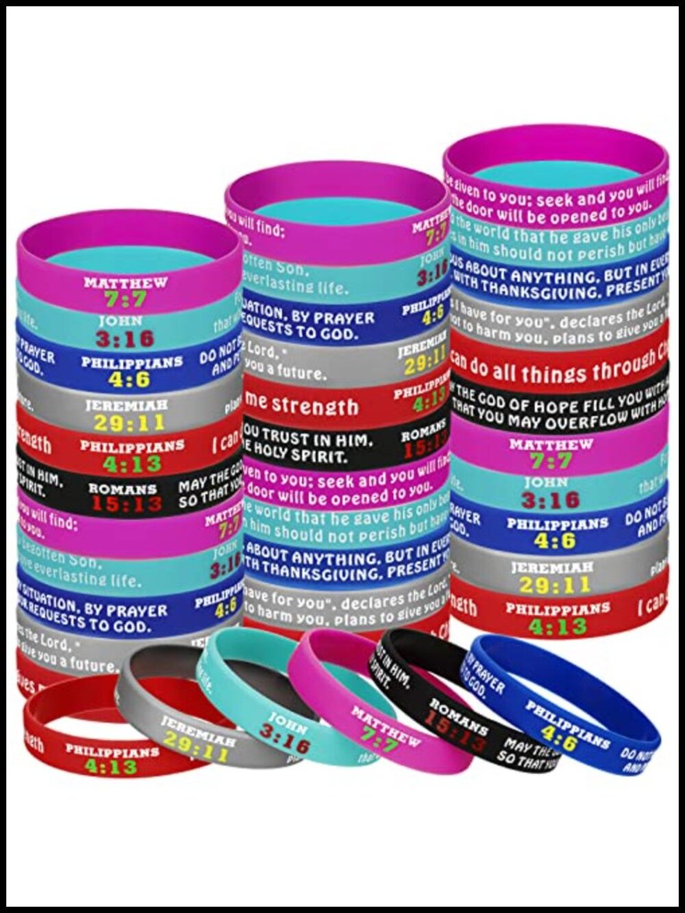 48 Pc Bible Verse Silicone Wristbands Rubber Bracelets Party Favors